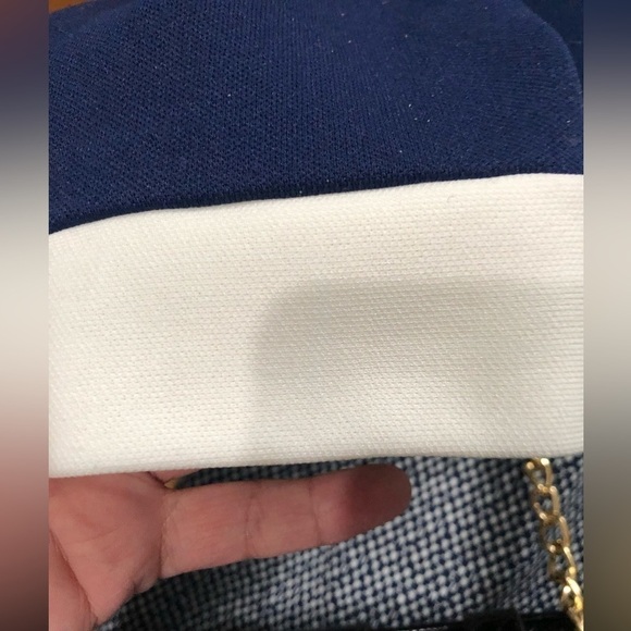 ⭐️🌟TRUE Vintage 70s Maxi Granny Dress Blue Poly Tweed White Trim XL - Picture 6 of 10